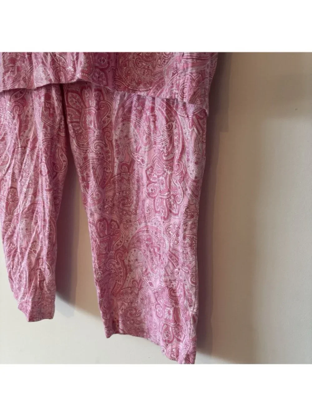 L Ralph Lauren Pajama Set Crop Women’s M Cotton Pink Paisley Cottagecore Preppy